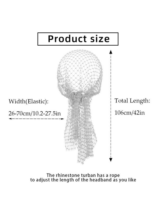 EARENT Arent Mesh Rhinestone Headbands Glitter Wide Head Scarfs Elastic Turban Headwrap Crystal Nightclub Hair Band Rave Costume Party Hair Accessories For Women (Bwhite)  - Image 3