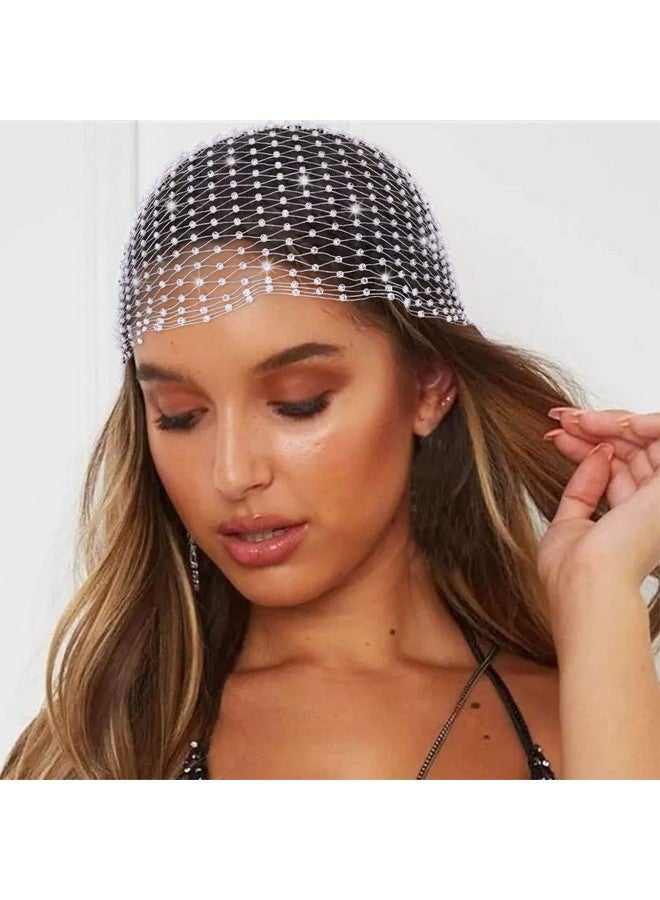 EARENT Arent Mesh Rhinestone Headbands Glitter Wide Head Scarfs Elastic Turban Headwrap Crystal Nightclub Hair Band Rave Costume Party Hair Accessories For Women (Bwhite)  - Image 5