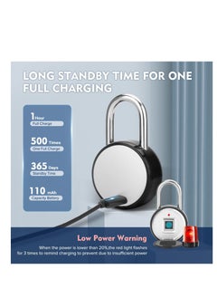 Excefore Fingerprint Padlock, Rechargeable USB Keyless Door Smart Lock, IP55 Waterproof Bluetooth APP Fingerprint Locker, Biometric Thumbprint Smart Lock, for Gym, Office, Luggage, Suitcase, Backpack  - Image 5