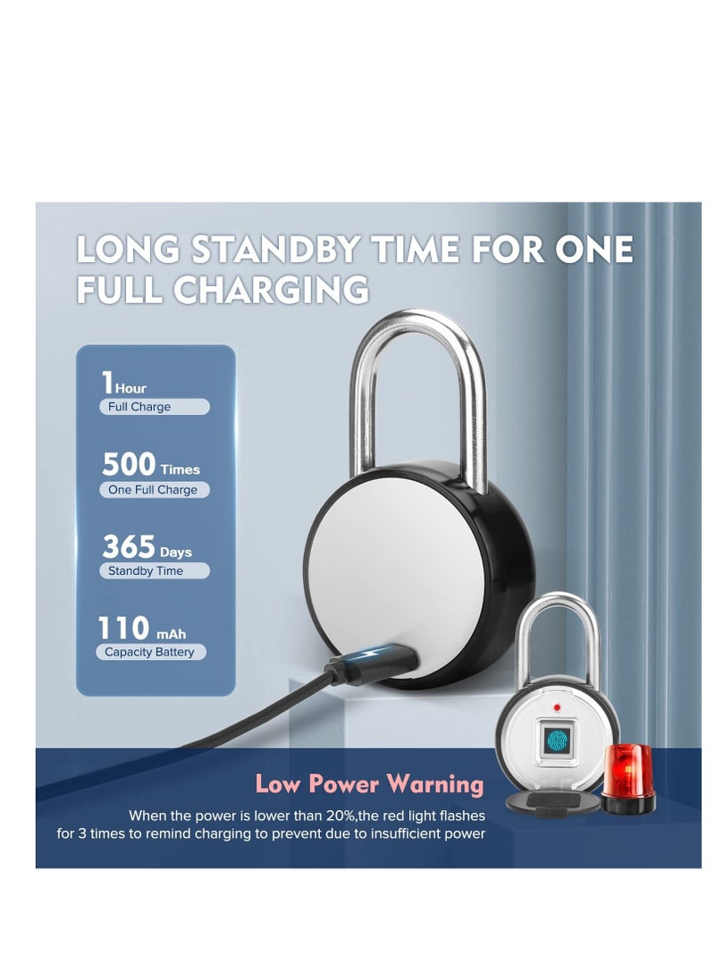 Excefore - Fingerprint Padlock, Rechargeable USB Keyless Door Smart Lock, IP55 Waterproof Bluetooth APP Fingerprint Locker, Biometric Thumbprint Smart Lock, for Gym, Office, Luggage, Suitcase, Backpack - Image 1