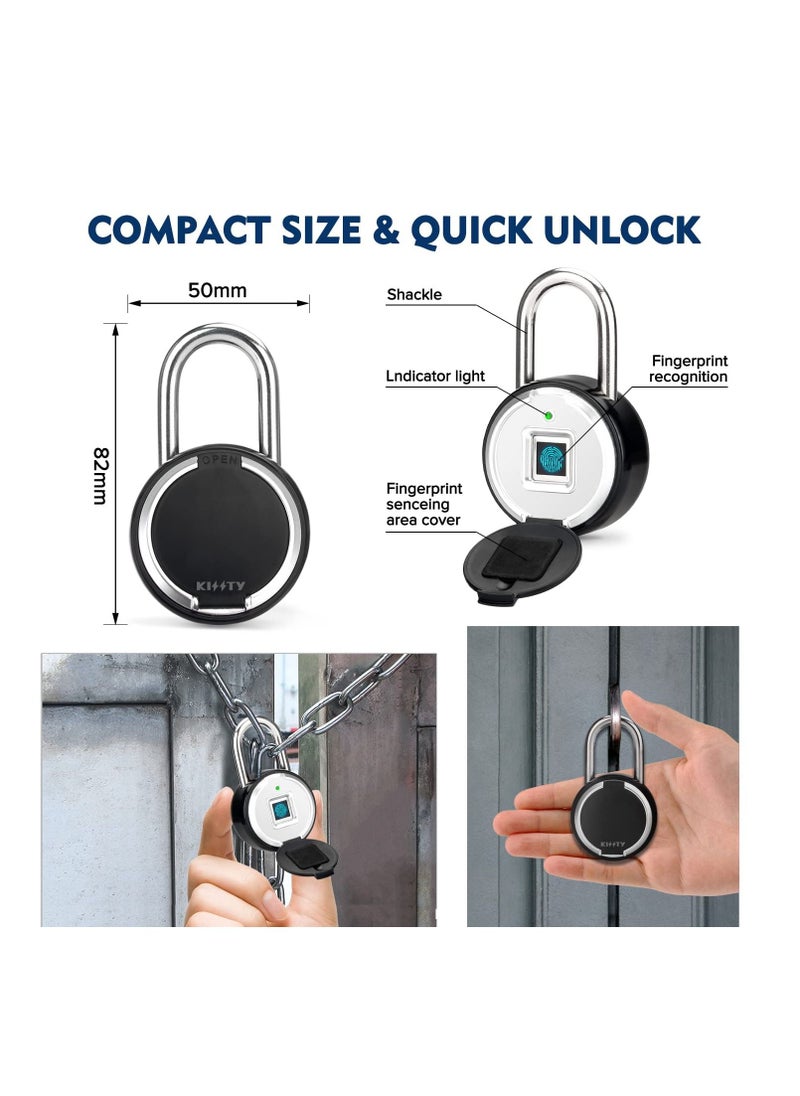 Excefore - Fingerprint Padlock, Rechargeable USB Keyless Door Smart Lock, IP55 Waterproof Bluetooth APP Fingerprint Locker, Biometric Thumbprint Smart Lock, for Gym, Office, Luggage, Suitcase, Backpack - Image 1