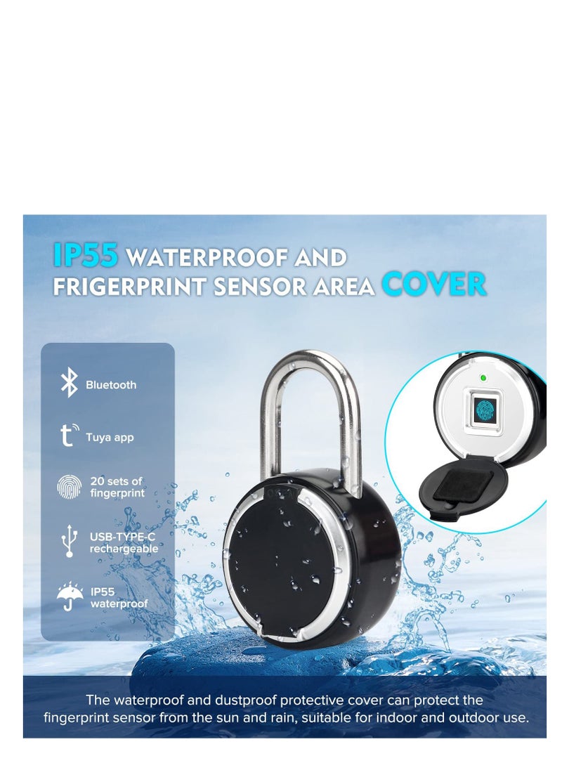 Excefore - Fingerprint Padlock, Rechargeable USB Keyless Door Smart Lock, IP55 Waterproof Bluetooth APP Fingerprint Locker, Biometric Thumbprint Smart Lock, for Gym, Office, Luggage, Suitcase, Backpack - Image 1