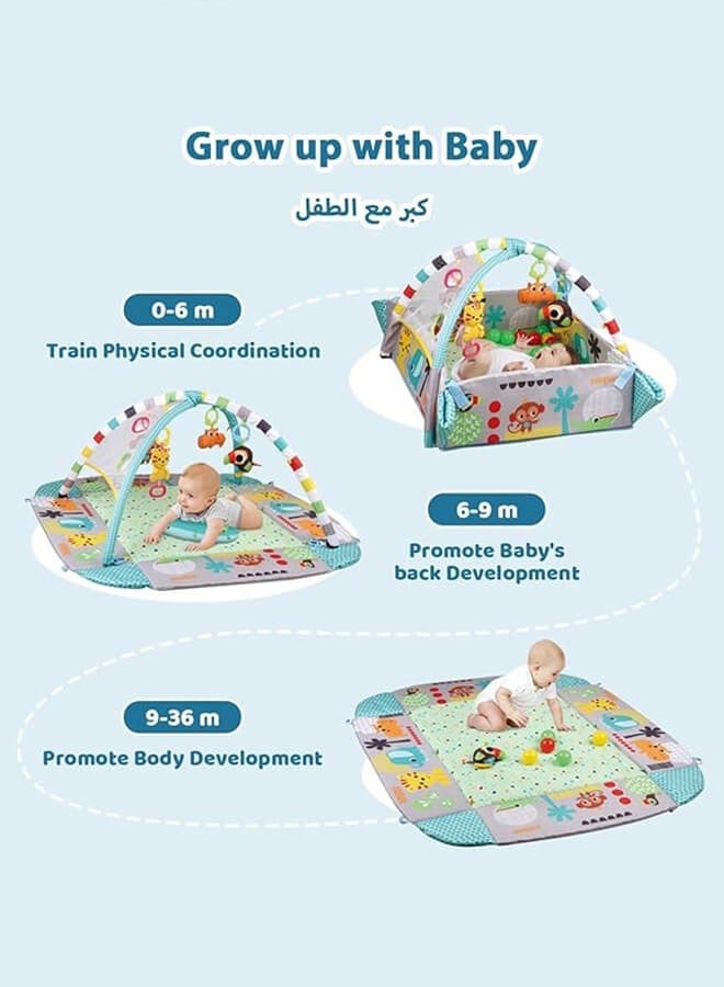 أسيف أبسطة لعب وصالة رياضية للأطفال 5 في 1 – ألعاب قابلة للفك، بساط زحف للأطفال مع سياج من أربعة جوانب، وسادة وقت البطن، و30 كرة، تعليم مبكر ممتع وصحي - Image 2