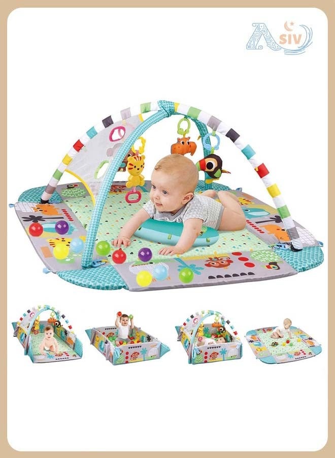 أسيف أبسطة لعب وصالة رياضية للأطفال 5 في 1 – ألعاب قابلة للفك، بساط زحف للأطفال مع سياج من أربعة جوانب، وسادة وقت البطن، و30 كرة، تعليم مبكر ممتع وصحي - Image 1