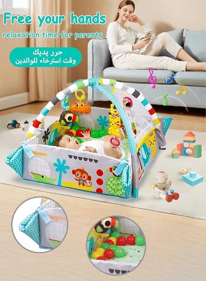 ASIV 5-in-1 Baby Gym & Play Mat, Detachable Fence Crawling Mat, 30 Balls + 7 Sensory Toys, Educational & Fun Growth Mat for Babies (Size: 109*97.6*54cm) - Image 3