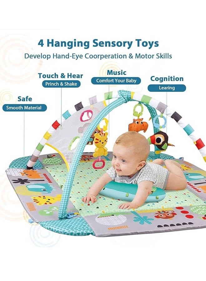 ASIV 5-in-1 Baby Gym & Play Mat, Detachable Fence Crawling Mat, 30 Balls + 7 Sensory Toys, Educational & Fun Growth Mat for Babies (Size: 109*97.6*54cm) - Image 4