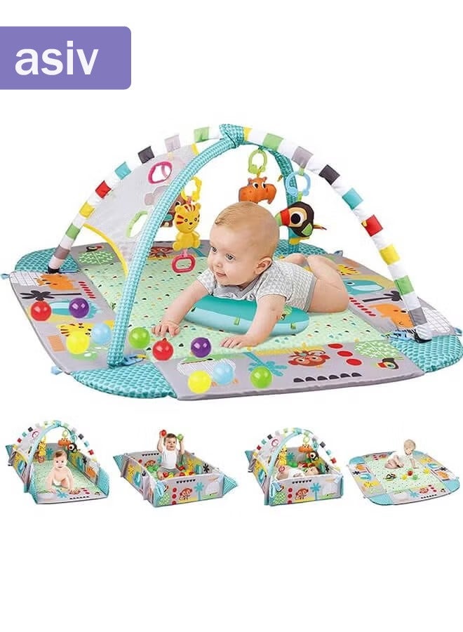 ASIV 5-in-1 Baby Gym & Play Mat, Detachable Fence Crawling Mat, 30 Balls + 7 Sensory Toys, Educational & Fun Growth Mat for Babies (Size: 109*97.6*54cm) - Image 1