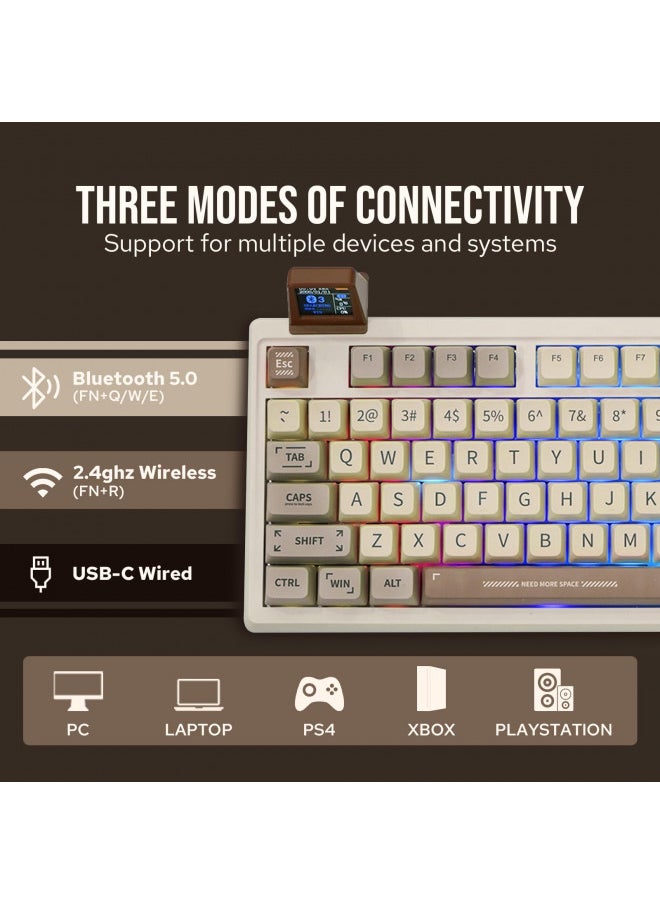 EPOMAKER RT100 97 Keys Gasket BT5.0/2.4G/USB-C Mechanical Gaming Keyboard with Customizable Display Screen, Knob, Hot Swappable Socket, 5000mAh Battery for Win/Mac (Wisteria Linear Switch)