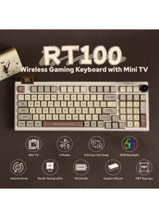 EPOMAKER RT100 97 Keys Gasket BT5.0/2.4G/USB-C Mechanical Gaming Keyboard with Customizable Display Screen, Knob, Hot Swappable Socket, 5000mAh Battery for Win/Mac (Wisteria Linear Switch) - pzsku/ZDA58E60E068C183FF482Z/45/1748957555/7e305530-adf1-440b-a4d9-43264e4b7ce6