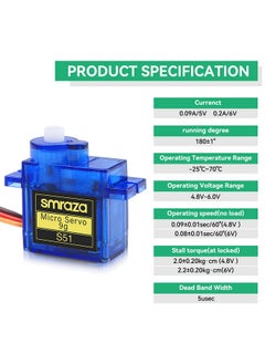 Smraza 10 Pcs Sg90 9G Micro Servo Metal Geared Motor Kit For Rc Robot Arm/Hand/Control With Cable Mini Servos For Arduino Project (10)  - Image 4
