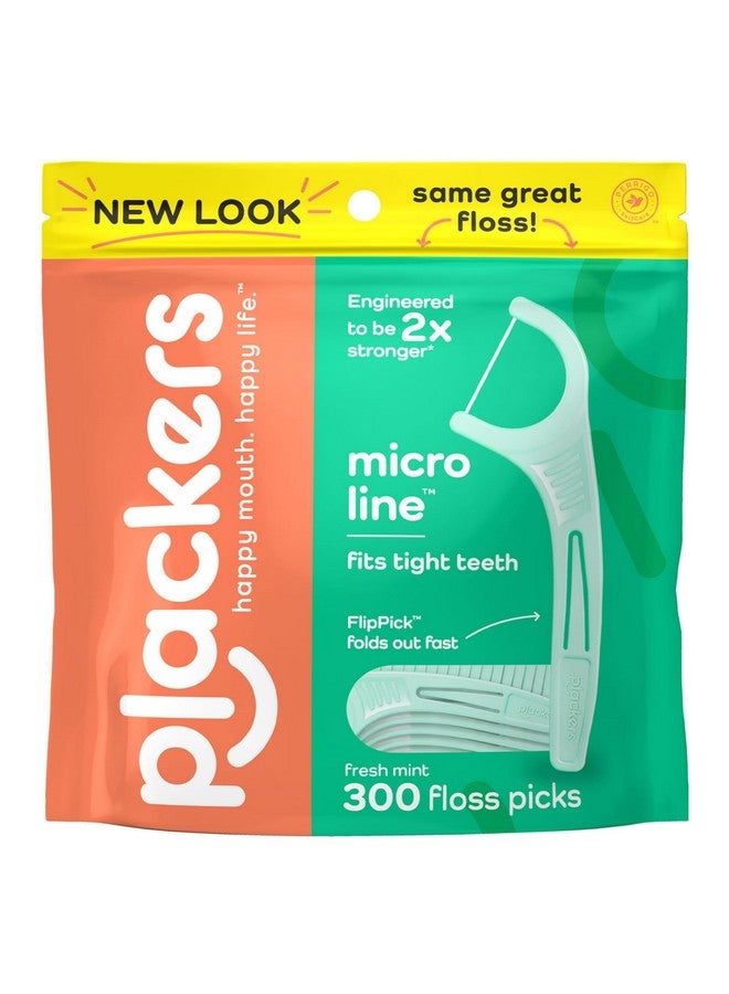 Plackers Micro Line Dental Floss Picks, Fold-Out FlipPick, Tuffloss, Easy Storage with Sure-Zip Seal, Fresh Mint Flavor, 300 Count - Image 1