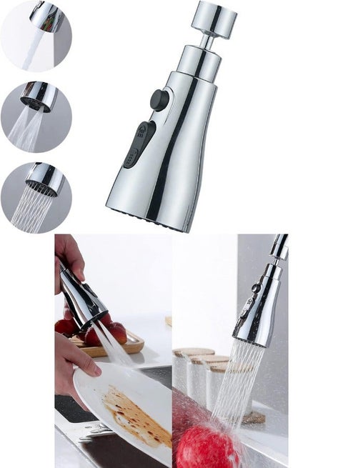 Tap Head Replacement Head, 3 Functions 360° Swivel Tap Sink Tap Spray Head, G1 / 2 Connection Replacement for Kitchen Tap Replacement Spray Head Polished