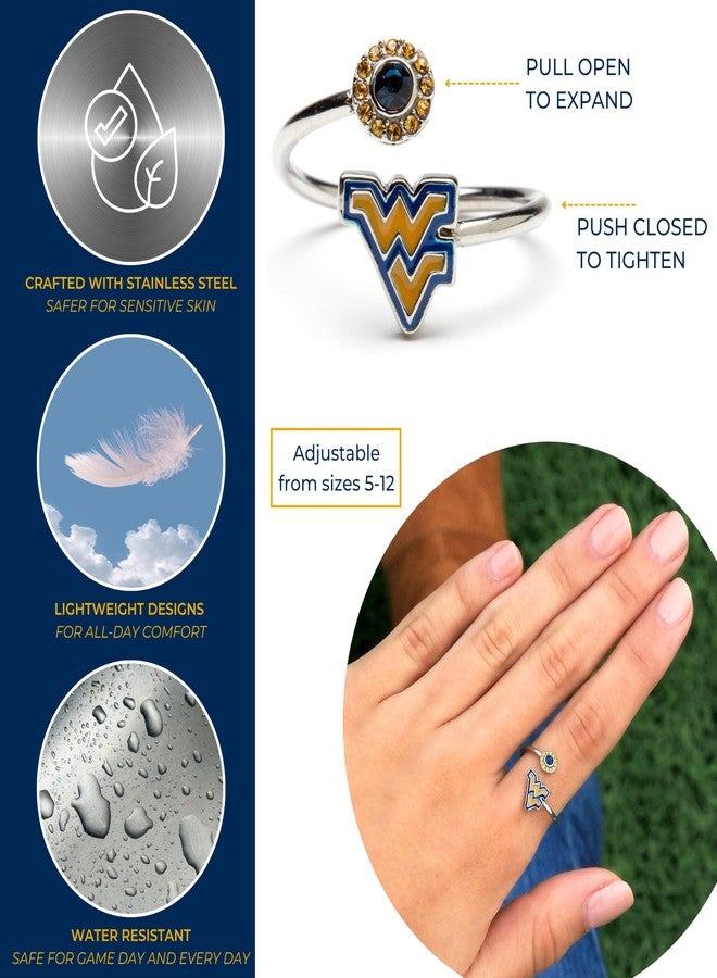 Stone Armory West Virgina Mountaineers Gifts for Women - West Virginia Logo Ring with Crystals - Hypoallergenic and Adjustable Sizes 5-12 - Womens WVU Gifts and WV Gear - Image 2