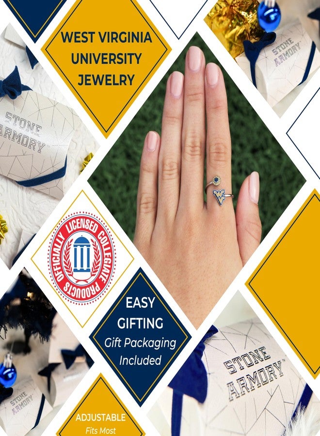 Stone Armory West Virgina Mountaineers Gifts for Women - West Virginia Logo Ring with Crystals - Hypoallergenic and Adjustable Sizes 5-12 - Womens WVU Gifts and WV Gear - Image 3