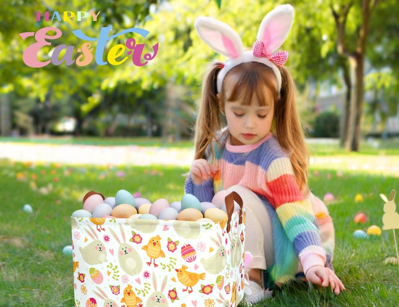 BOOHIT Large Easter Baskets for Kids Personalized Baby Girl Easter Basket Cute Teen Boy Spring Decor (Bunny Yellow Chicken) - Image 5