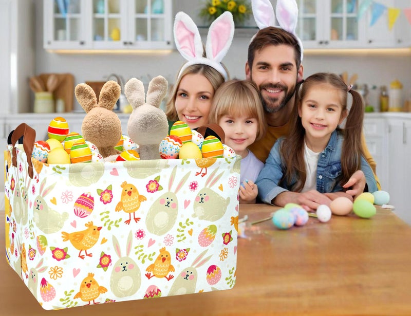 BOOHIT Large Easter Baskets for Kids Personalized Baby Girl Easter Basket Cute Teen Boy Spring Decor (Bunny Yellow Chicken) - Image 3