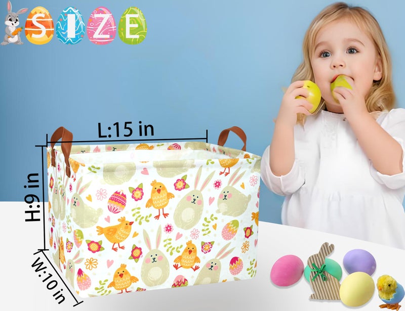 BOOHIT Large Easter Baskets for Kids Personalized Baby Girl Easter Basket Cute Teen Boy Spring Decor (Bunny Yellow Chicken) - Image 2