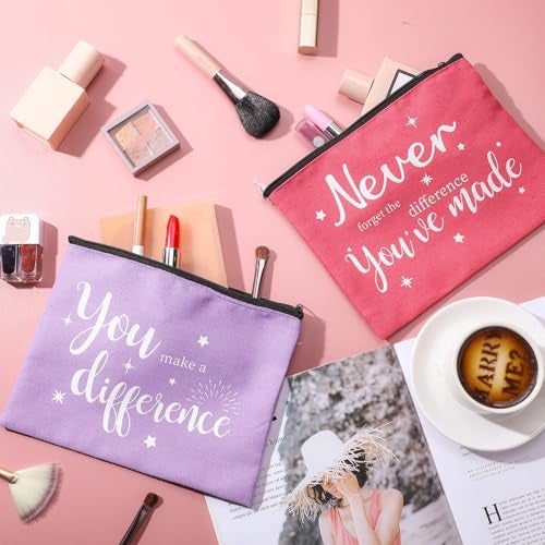 Kajaia 24 Pieces Inspirational Canvas Cosmetic Bags Makeup Bags with Zippers Appreciation Motivational Toiletry Purse Pouches Positive Travel Makeup Pouches for Girl Women Friends Coworker, 8 Designs - Image 5