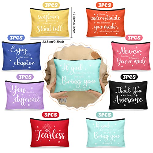 Kajaia 24 Pieces Inspirational Canvas Cosmetic Bags Makeup Bags with Zippers Appreciation Motivational Toiletry Purse Pouches Positive Travel Makeup Pouches for Girl Women Friends Coworker, 8 Designs - Image 2