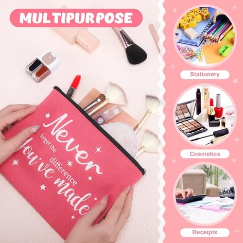 Kajaia 24 Pieces Inspirational Canvas Cosmetic Bags Makeup Bags with Zippers Appreciation Motivational Toiletry Purse Pouches Positive Travel Makeup Pouches for Girl Women Friends Coworker, 8 Designs - Image 3