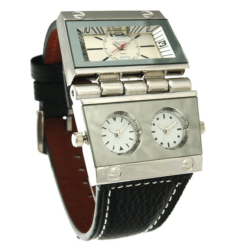 Oulm 9525 Mens Watch Analog Black Leather Strap 3 Subdials - Image 2