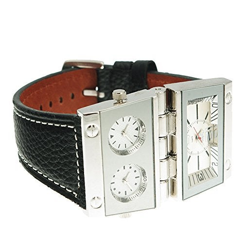 Oulm 9525 Mens Watch Analog Black Leather Strap 3 Subdials - Image 3