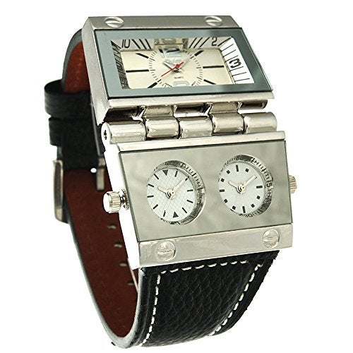 Oulm 9525 Mens Watch Analog Black Leather Strap 3 Subdials - Image 1