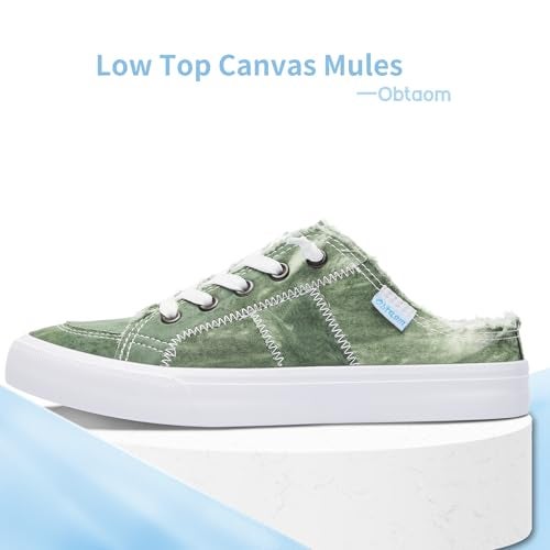 Obtaom Women Canvas Mules Memory Foam Clipper Fashion Sneakers Comfortable Slip-On Mule Backless Shoe（Green US9） - Image 2