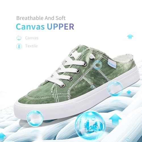 Obtaom Women Canvas Mules Memory Foam Clipper Fashion Sneakers Comfortable Slip-On Mule Backless Shoe（Green US9） - Image 3
