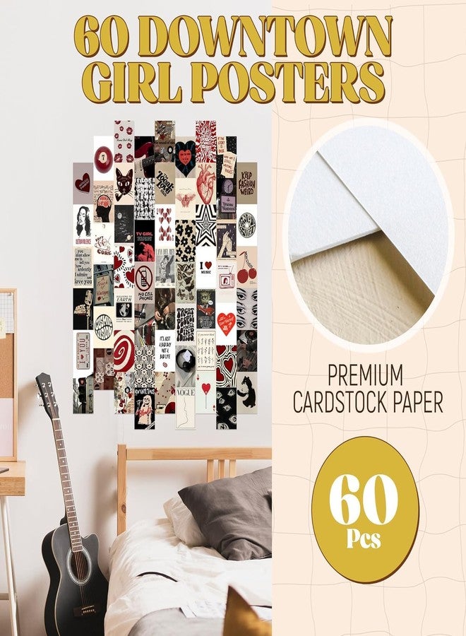 KARTMEN 60 pcs Downtown Girl Room Decor, Coquette y2k 2000’s Grunge Posters, TV Girl Lana Del Rey Retro Music Wall Art for Bedroom, Trendy Vintage Funky College Dorm Wall Collage Kit Aesthetic Pictures (Downtown) - Image 2