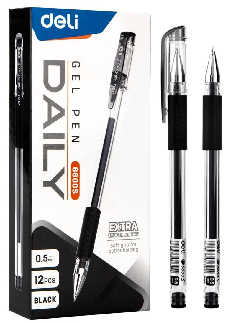 Deli 12-Piece Daily Gel Pen 0.5mm Tip Black Ink  - Image 1