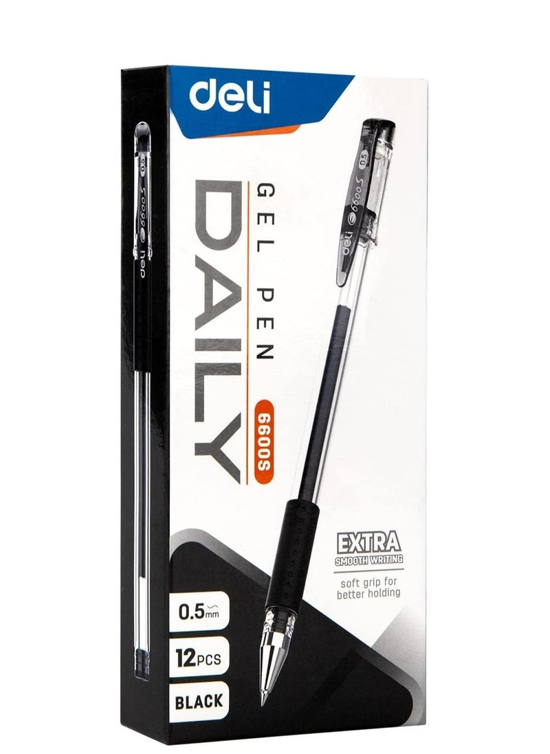 Deli 12-Piece Daily Gel Pen 0.5mm Tip Black Ink  - Image 2