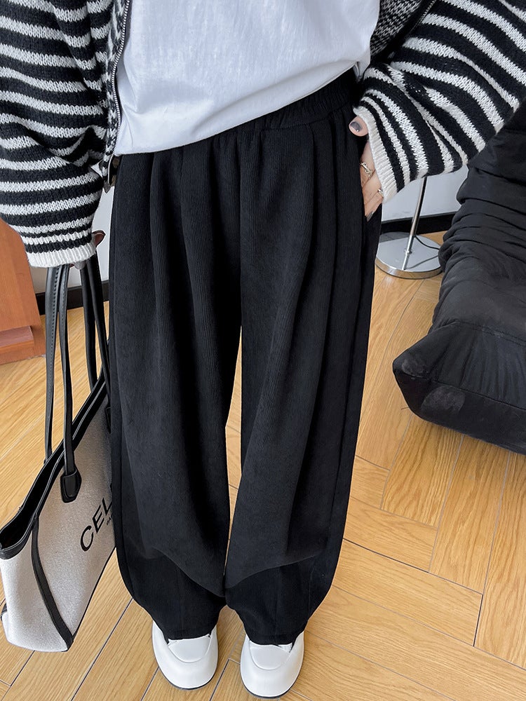 2024 New Winter Loose Lazy Style Mopping All-match Loose Waist Belly Covering Sports Style Casual Wide Leg Pants for Women Black (without velvet)