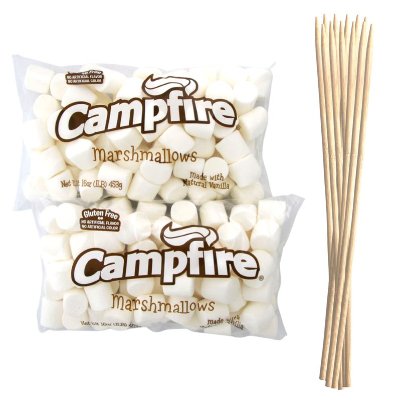 2 Pounds of Large White Marshmallows with Bonus Roasting Sticks - Made with Natural Vanilla, No Artificial Flavors - Great for Campfires, S'Mores, Rice Crisp Bars, Cake Garnishes, Hot Chocolate - Image 1