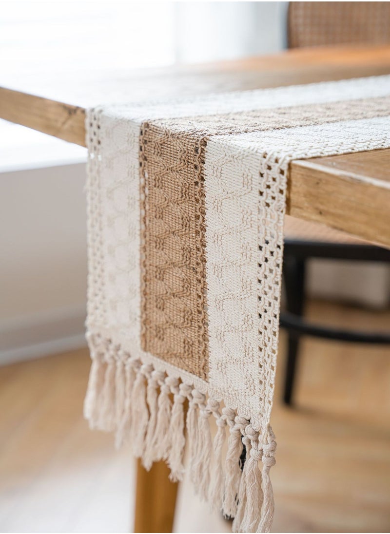 Generic Boho Table Runner for Home Decor with Tassels Farmhouse Rustic Table Runner Macrame Burlap Table Decoration for Living Room Bridal Shower(12x72 Inches)  - Image 3