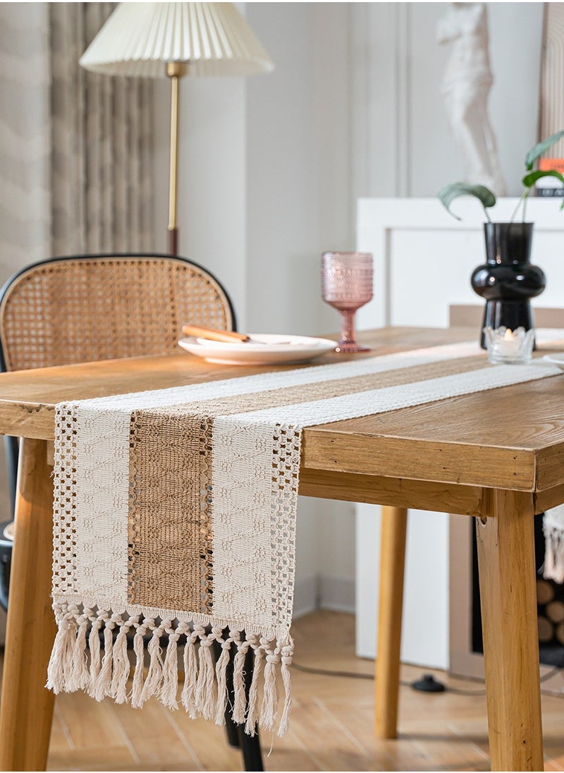 Generic Boho Table Runner for Home Decor with Tassels Farmhouse Rustic Table Runner Macrame Burlap Table Decoration for Living Room Bridal Shower(12x72 Inches)  - Image 2