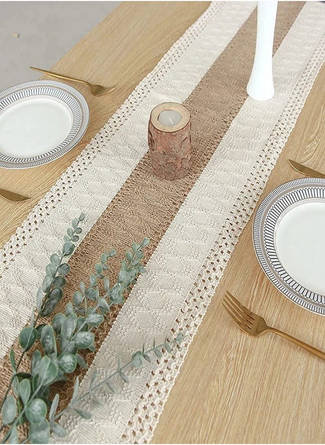 Generic Boho Table Runner for Home Decor with Tassels Farmhouse Rustic Table Runner Macrame Burlap Table Decoration for Living Room Bridal Shower(12x72 Inches)  - Image 4