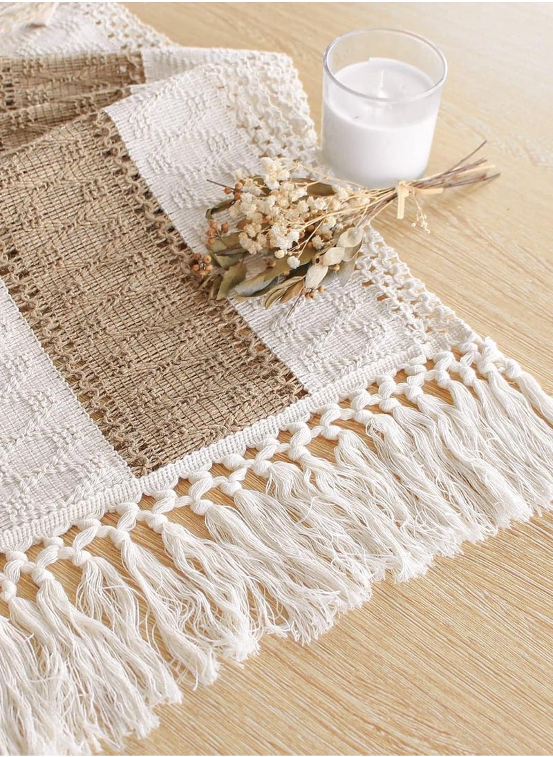Generic Boho Table Runner for Home Decor with Tassels Farmhouse Rustic Table Runner Macrame Burlap Table Decoration for Living Room Bridal Shower(12x72 Inches)  - Image 5