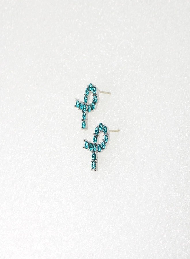 Faship Teal Rhinestone Crystal Ovarian Cancer Awareness Ribbon Earrings - Teal - Image 3