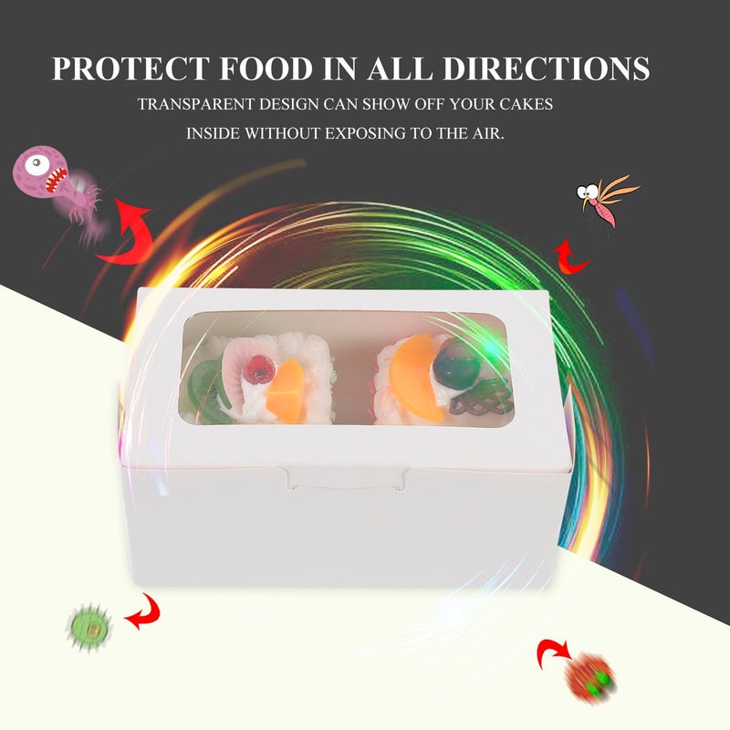 White Paperboard Cupcake Box With Window 2pcs Kraft Cake Containers 15 Trays Food Grade - Image 4