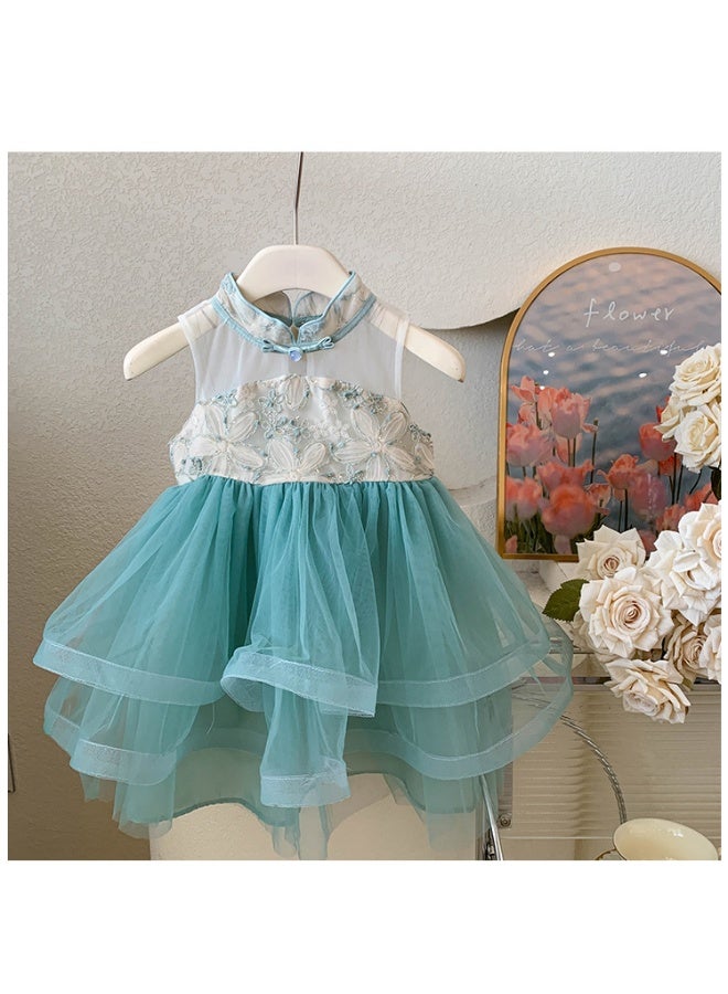 Girls' Summer Dress  Fashionable Sleeveless Dress Chinese Style Princess Dress with Puff Sleeves - Image 3