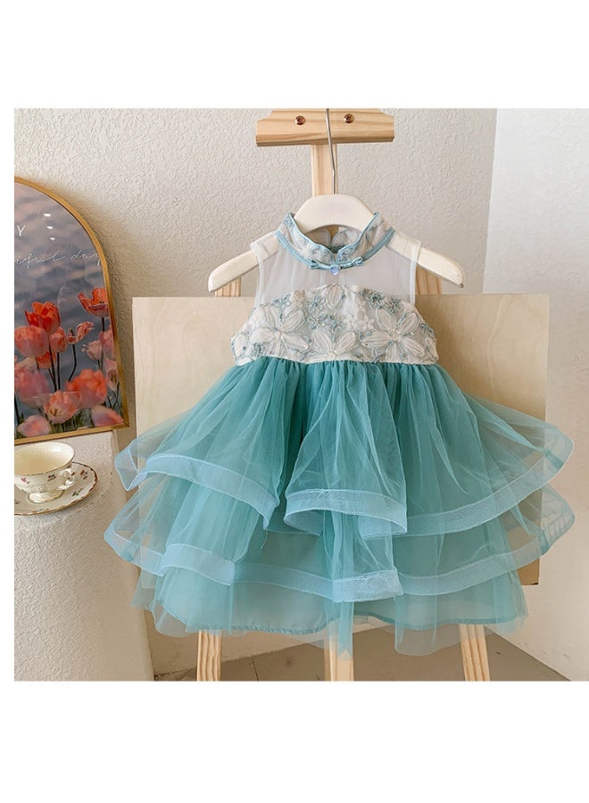 Girls' Summer Dress  Fashionable Sleeveless Dress Chinese Style Princess Dress with Puff Sleeves - Image 5