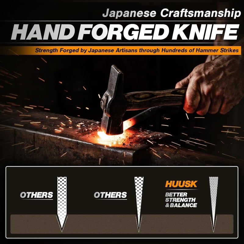 Huusk Meat Cleaver Knife Japanese Kitchen Knife 6.4 Inch, Hand Forged Butcher Knife for Meat Cutting, Vegetable Chopping Knife High Carbon Steel Damascus Pattern Chef Knife Cooking Gift Christmas - Image 3