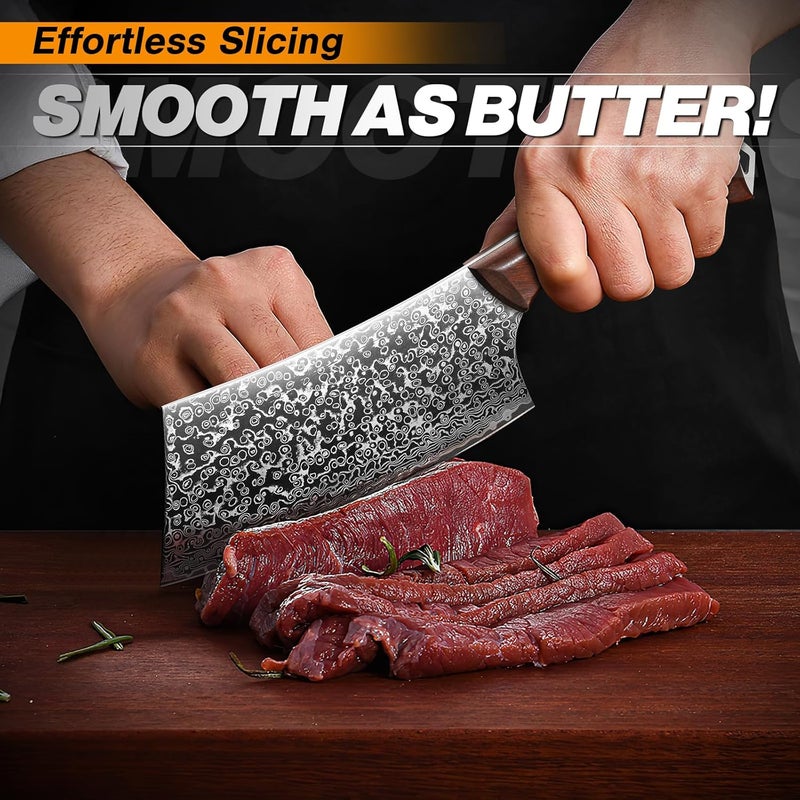 Huusk Meat Cleaver Knife Japanese Kitchen Knife 6.4 Inch, Hand Forged Butcher Knife for Meat Cutting, Vegetable Chopping Knife High Carbon Steel Damascus Pattern Chef Knife Cooking Gift Christmas - Image 4