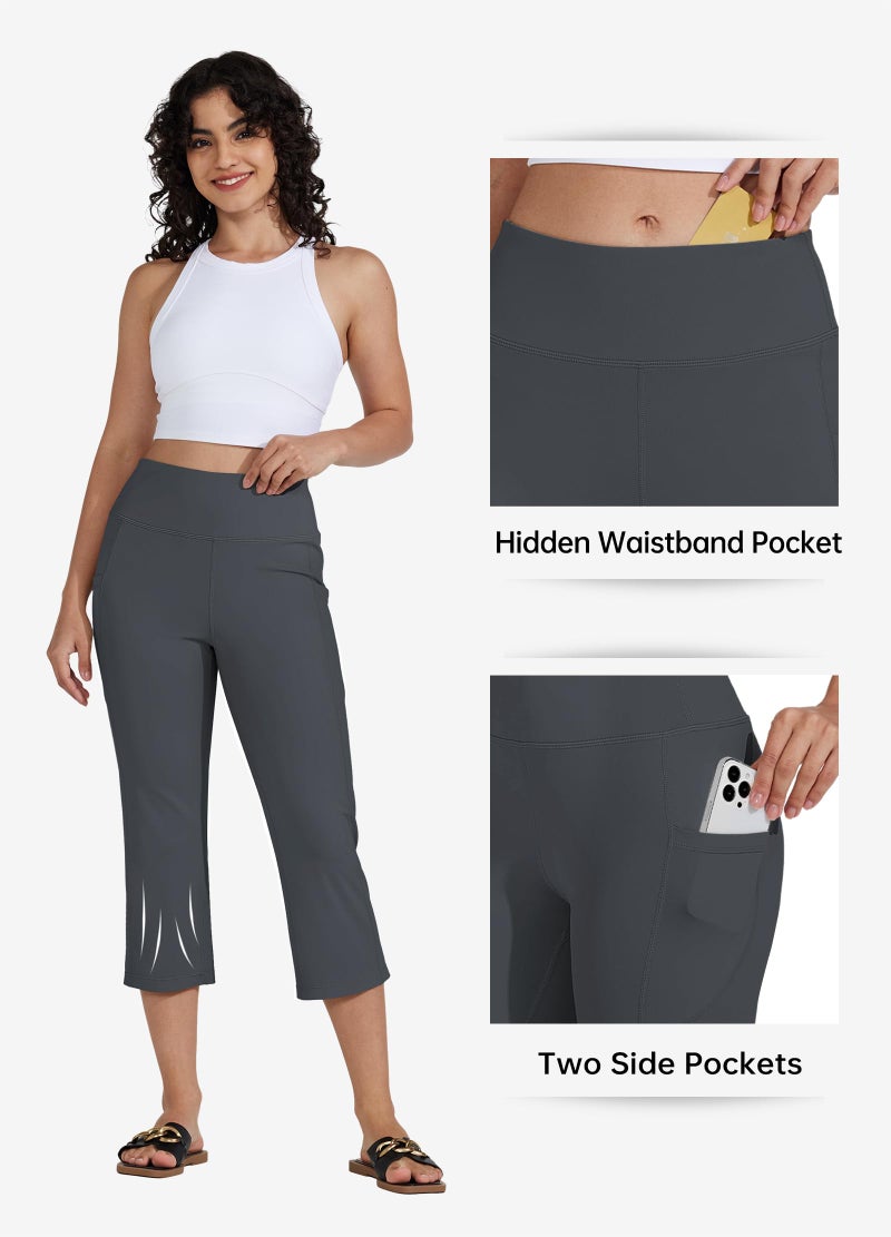 Willit سروال اليوغا النسائي من ويليت بخصر مرتفع، ليجنز قصير، ساق مستقيم، رياضي، تمرين، 21" رمادي داكن XL - Image 4