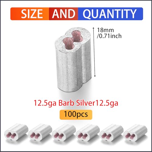 Otoolling 100 Pcs 100 Barbed Wire Crimp Sleeves Gritted Crimping Sleeve 23 Silver Provides Superior Wire Gripping Quick Splice in Line Strainer Loops for 125 Ga - Image 3