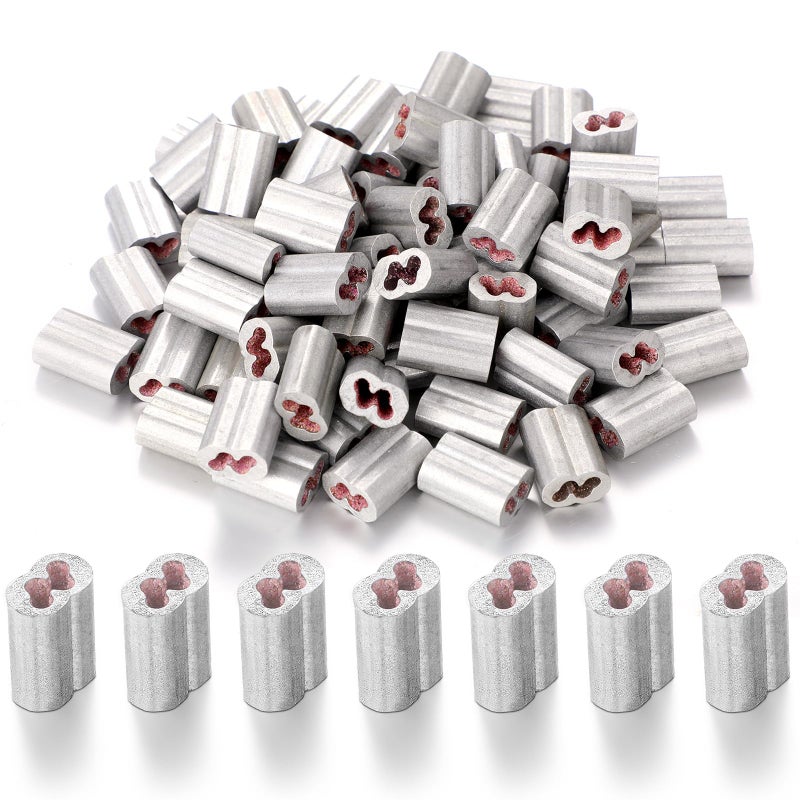 Otoolling 100 Pcs 100 Barbed Wire Crimp Sleeves Gritted Crimping Sleeve 23 Silver Provides Superior Wire Gripping Quick Splice in Line Strainer Loops for 125 Ga - Image 2