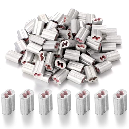 Otoolling 100 Pcs 100 Barbed Wire Crimp Sleeves Gritted Crimping Sleeve 23 Silver Provides Superior Wire Gripping Quick Splice in Line Strainer Loops for 125 Ga - Image 1
