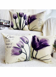 Y&D Cushion Covers Throw Pillow Set of 4, Purple Flower Pattern for Home Sofa Art Living Room Outside Office Decorative with Durable Thick Linen Square 18 x18 inch 45x45cm  - Image 5