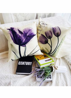 Y&D Cushion Covers Throw Pillow Set of 4, Purple Flower Pattern for Home Sofa Art Living Room Outside Office Decorative with Durable Thick Linen Square 18 x18 inch 45x45cm  - Image 4